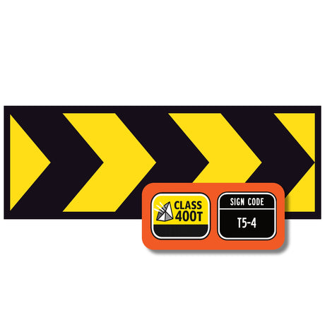 Temporary Hazard Marker T5-4 boxed-edge metal traffic sign with black chevrons on yellow reflective background