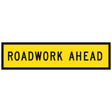 TM1-1B Roadwork ahead traffic sign with yellow background and black text on a white background