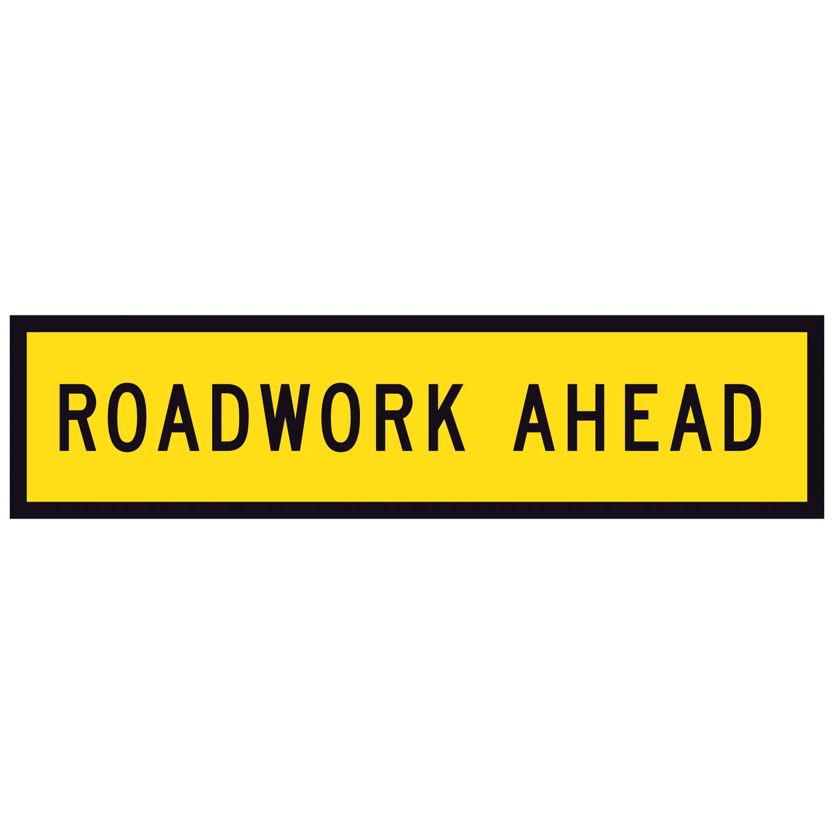 TM1-1B Roadwork ahead traffic sign with yellow background and black text on a white background