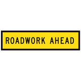 TM1-1B Roadwork ahead traffic sign with yellow background and black text on a white background