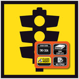 Signals ahead TM1-30A 600x600mm corflute sign panel with black traffic signals symbol and border on yellow retroreflective background