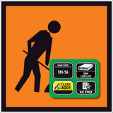 Workers Symbolic TM1-5A 600x600mm corflute sign panel with black worker pictogram on fluorescent orange retroreflective background