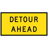 Detour Ahead TM1-6C 1200x600mm corflute sign panel, black DETOUR AHEAD legend over two lines on yellow retroreflective background with black border
