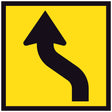 Lane Shifts Left TM10-15A 600x600mm corflute sign panel, black offset lane shift arrow jogging to the left on yellow retroreflective background with black border