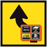 Lane Shifts Left TM10-15A corflute sign panel with spec badge showing sign code TM10-15A, 6mm corflute, Class 400T sheeting and AS 1743