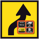 Lane Shifts Right TM10-16A corflute sign panel with spec badge showing sign code TM10-16A, 6mm corflute, Class 400T sheeting and AS 1743