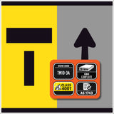 TM10-3A Left Lane Closed Ahead T symbolic and Right Lane Open – black symbol on retroreflective yellow – 300×600mm corflute sign panel.