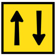 Two Way Traffic TM2-24A 600x600mm corflute sign panel with black opposing arrows on yellow retroreflective background