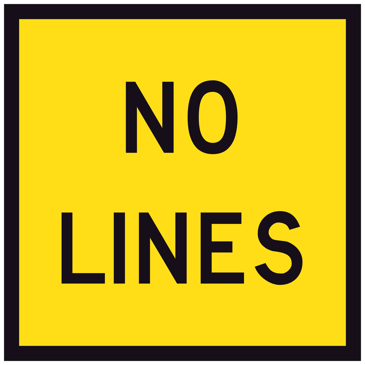 No Lines TM3-17A 600x600mm corflute sign panel, black NO LINES legend on yellow retroreflective background with black border