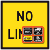 No Lines TM3-17A corflute sign panel with spec badge showing sign code TM3-17A, 6mm corflute, Class 400T sheeting and AS 1743