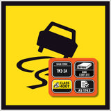 TM3-3A Symbolic Slippery Road black icon on retroreflective yellow - 600x600mm corflute sign panel