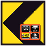 temporary hazard marker signwith certification icons on a yellow and black background