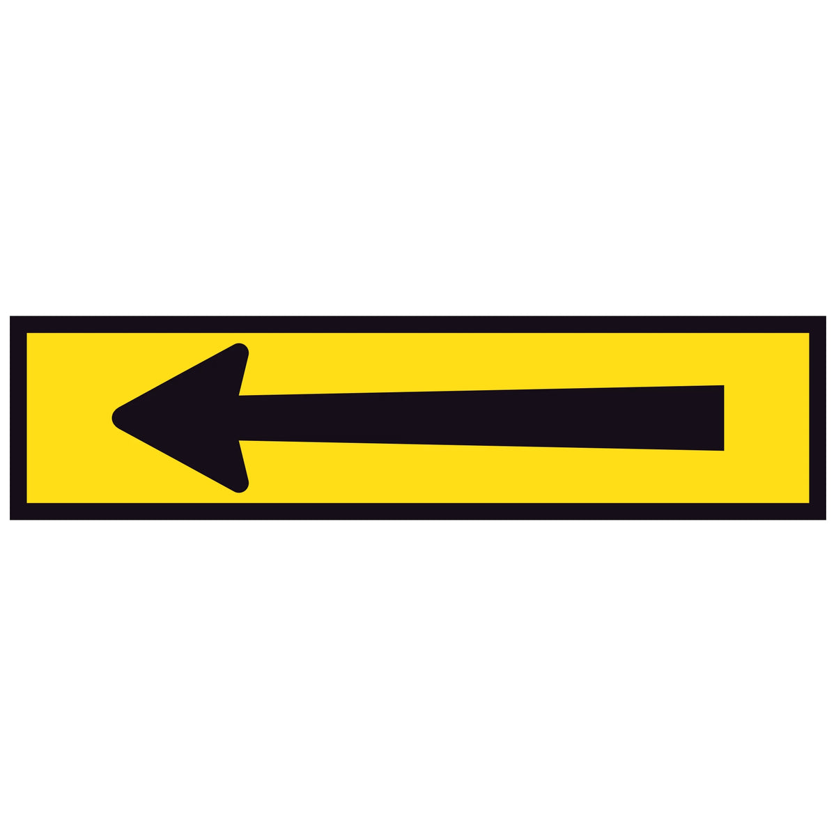 TM5-8B Horizontal Arrow 1200x300mm corflute sign panel, black long directional arrow pointing left on yellow retroreflective background with black border