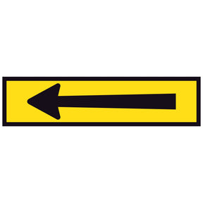 TM5-8B Horizontal Arrow 1200x300mm corflute sign panel, black long directional arrow pointing left on yellow retroreflective background with black border