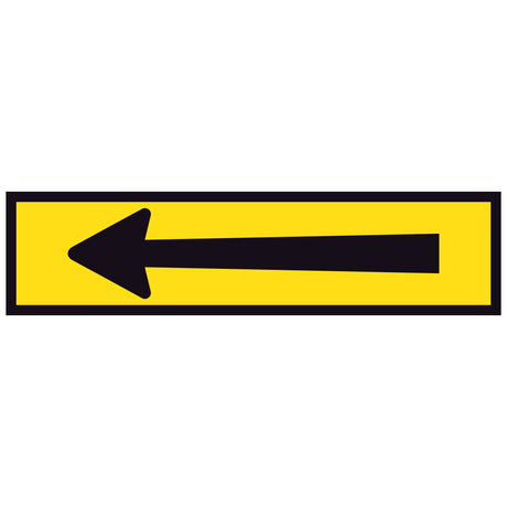 TM5-8B Horizontal Arrow 1200x300mm corflute sign panel, black long directional arrow pointing left on yellow retroreflective background with black border