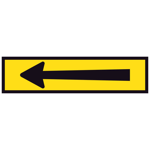 TM5-8B Horizontal Arrow 1200x300mm corflute sign panel, black long directional arrow pointing left on yellow retroreflective background with black border