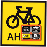 Bicycle Ahead TM8-17A corflute sign panel with sign code, 6mm corflute and Class 400T reflective sheeting specifications