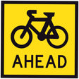 Bicycle Ahead TM8-17A yellow corflute traffic sign panel with bicycle symbol and AHEAD text