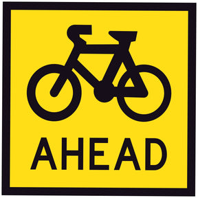 Bicycle Ahead TM8-17A yellow corflute traffic sign panel with bicycle symbol and AHEAD text