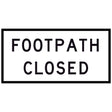 Footpath Closed TM8-4C 1200x600mm corflute sign panel with black FOOTPATH CLOSED text and border on white retroreflective background