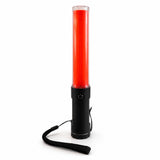 Red LED traffic marshalling wand with black handle, belt clip and hand strap