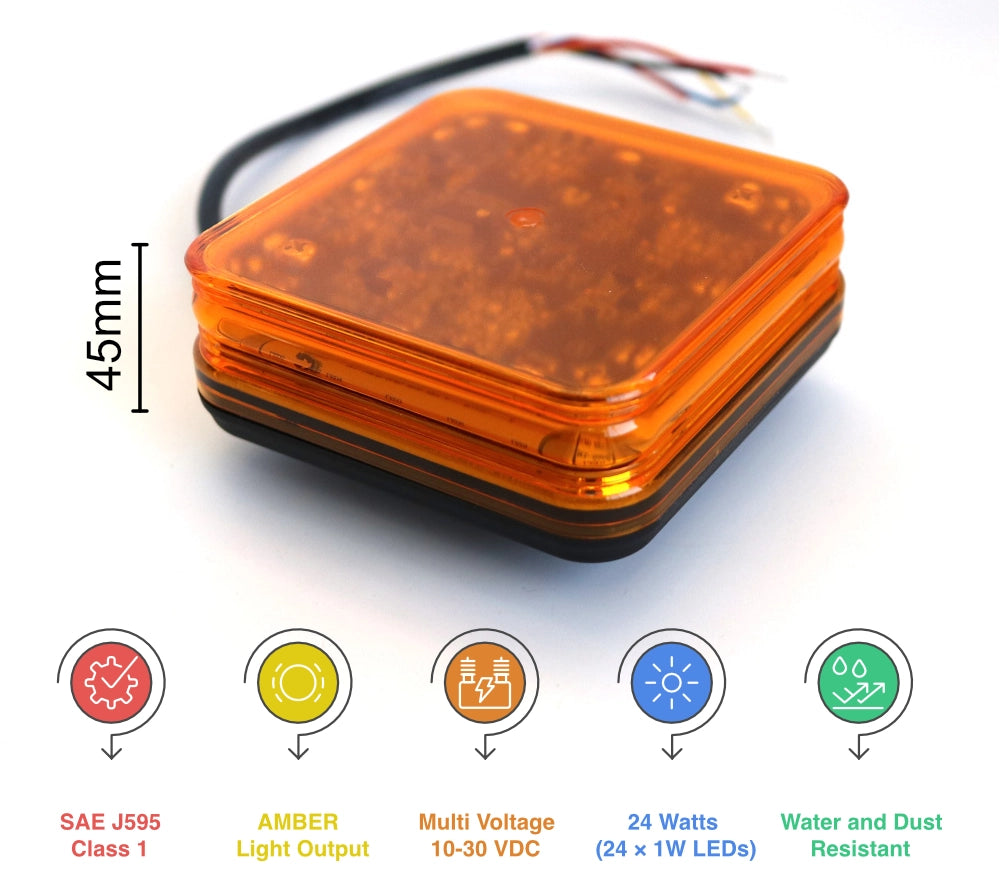 24W Amber LED Square Warning Beacon