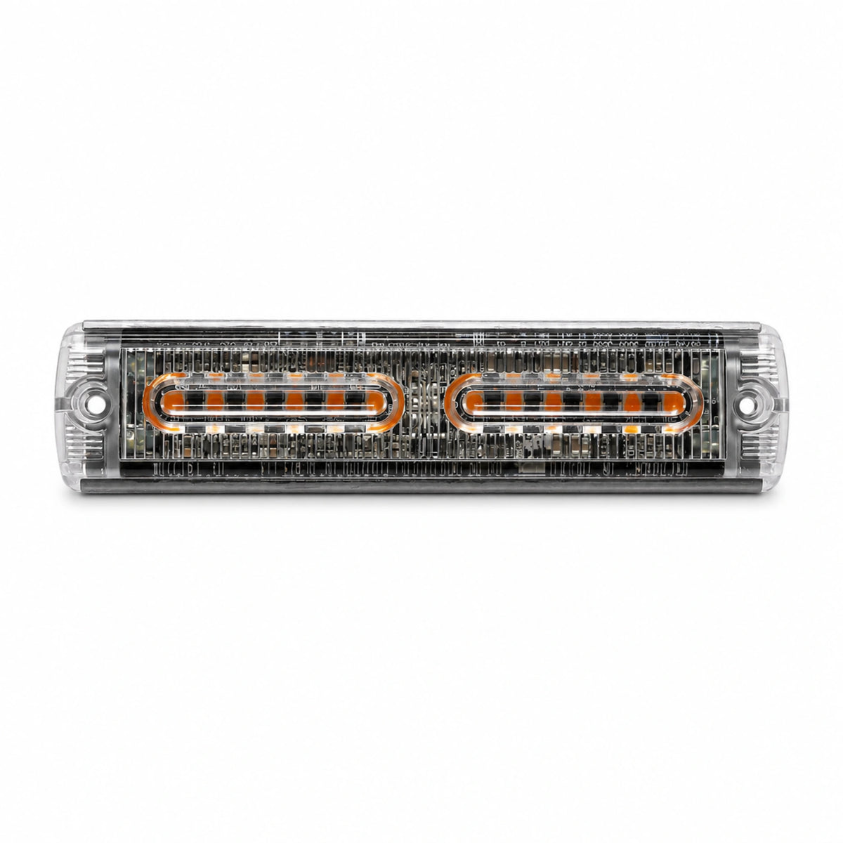 U30-12A ultra-slim LED warning light head front view showing two banks of amber LEDs behind the clear lens