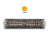 U30-12A ultra-slim LED warning light head front view showing two banks of amber LEDs behind the clear lens with her light icon
