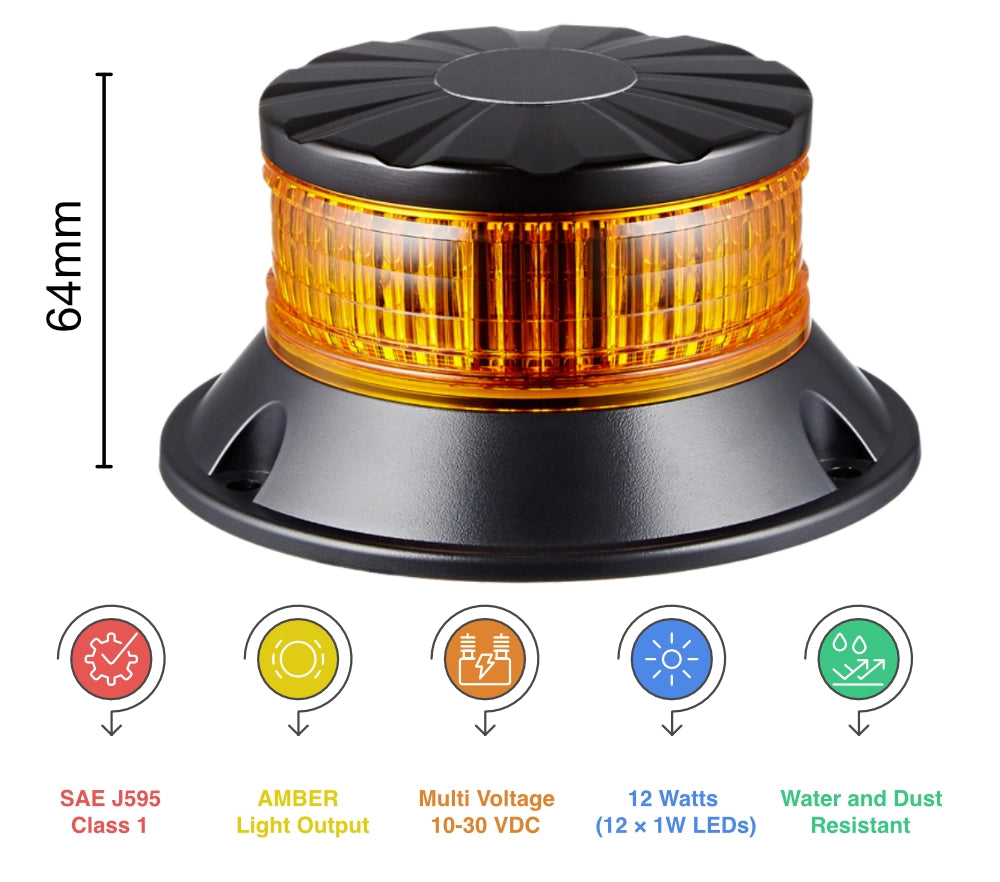 12W Amber LED Warning Beacon | Low Profile