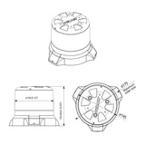 Weldex 35W beacon dimension drawing showing 132.8mm height, 130mm lens diameter and 175mm maximum base width