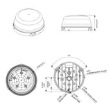 Weldex WDBL-91R30W dimension drawing showing 140mm diameter, 70mm height and base hole patterns of 3 x M4 on 107mm and 3 x M5 on 130mm