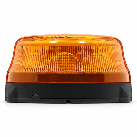 Side view of the Weldex 30W amber LED rotating beacon showing its 70mm low profile and black base