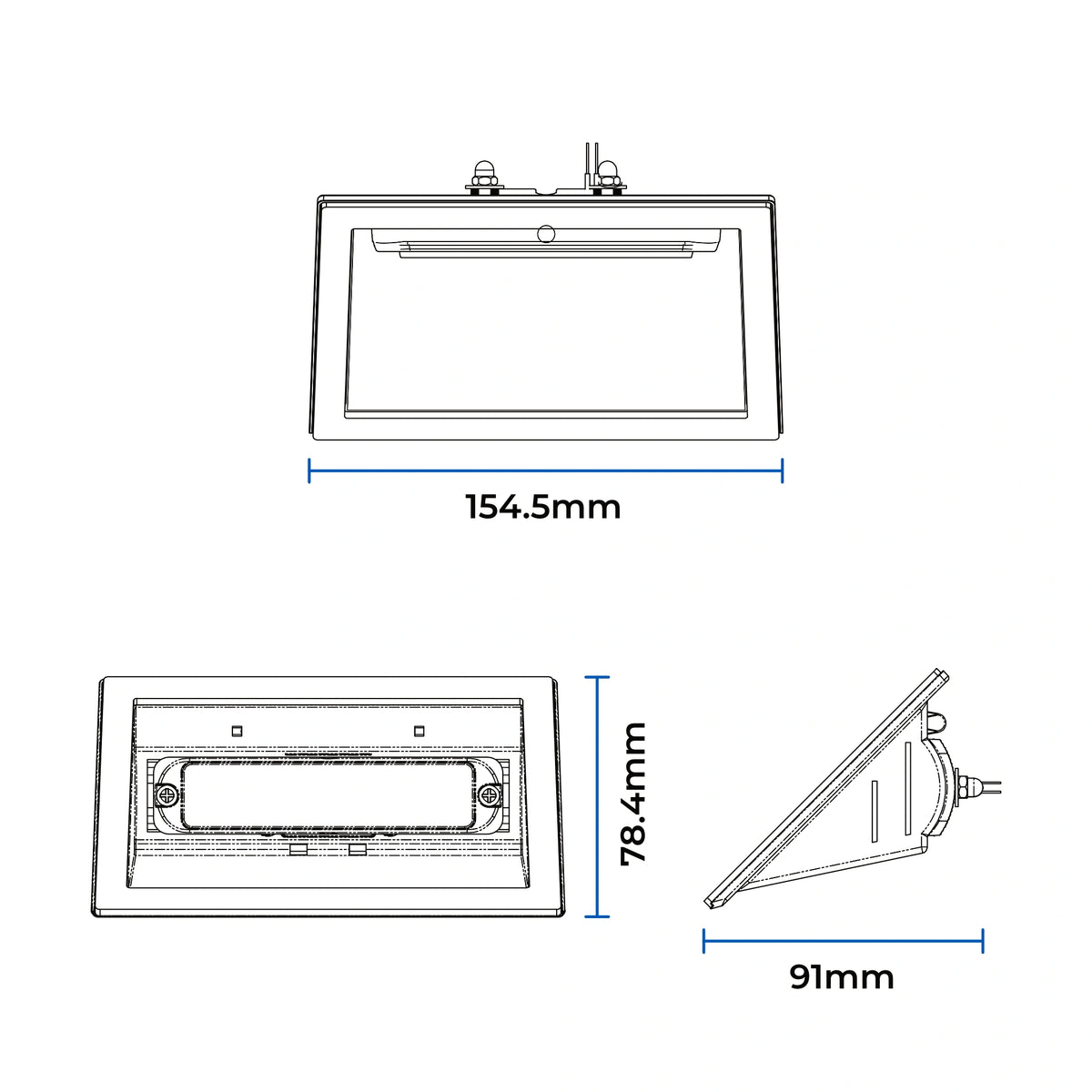 Dimension drawing of the window mount showing 154.5mm width, 78.4mm height and 91mm depth