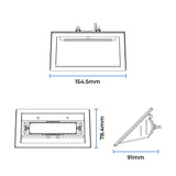 Dimension drawing of the window mount showing 154.5mm width, 78.4mm height and 91mm depth