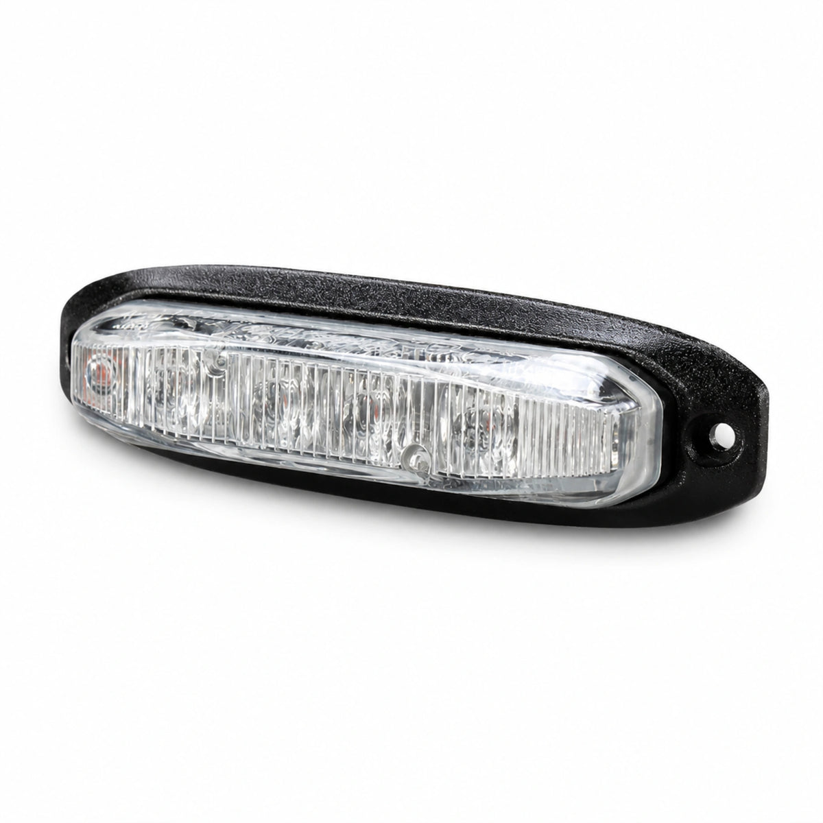X6 18W LED warning light head, angled view showing LED detail and the mounting screw hole in the housing.