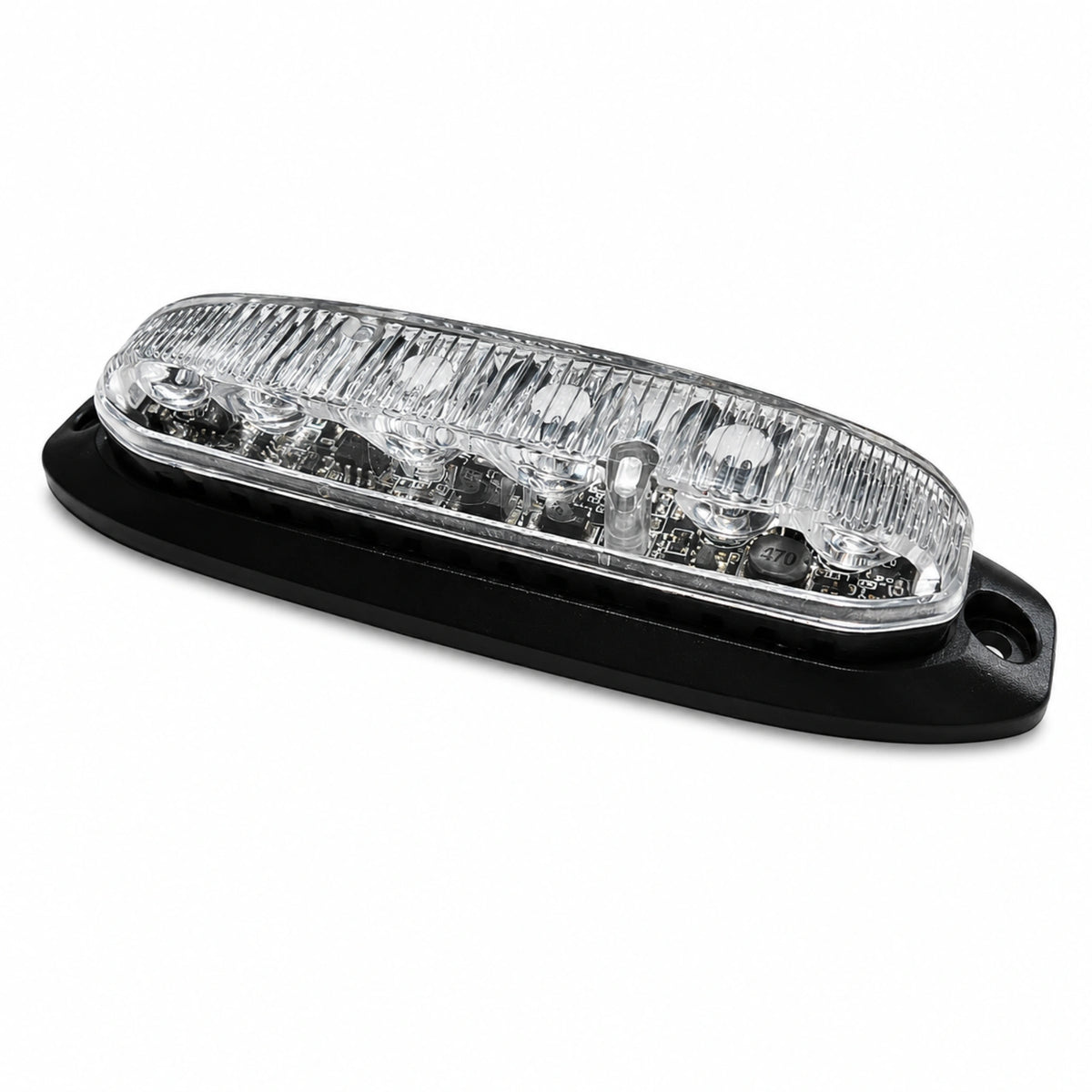 X6 18W LED warning light head, angled view showing LED detail and the mounting screw hole in the housing