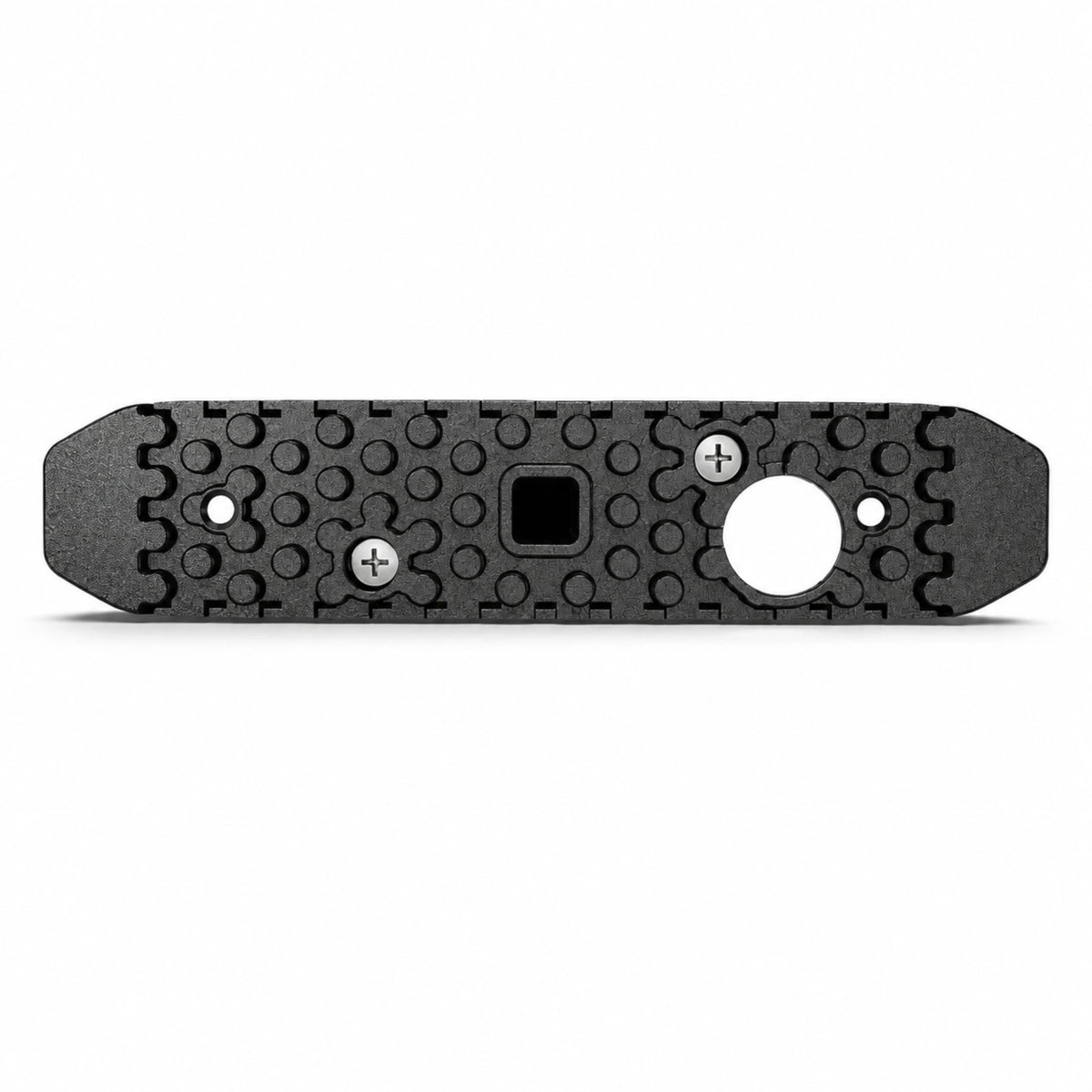 X6 18W LED warning light head, underside view of the ribbed mounting base with two screw holes and a cable entry