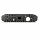 X6 18W LED warning light head, underside view of the ribbed mounting base with two screw holes and a cable entry