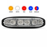 X6 18W LED warning light head shown below five output colour swatches labelled amber, white, red, blue and red/blue