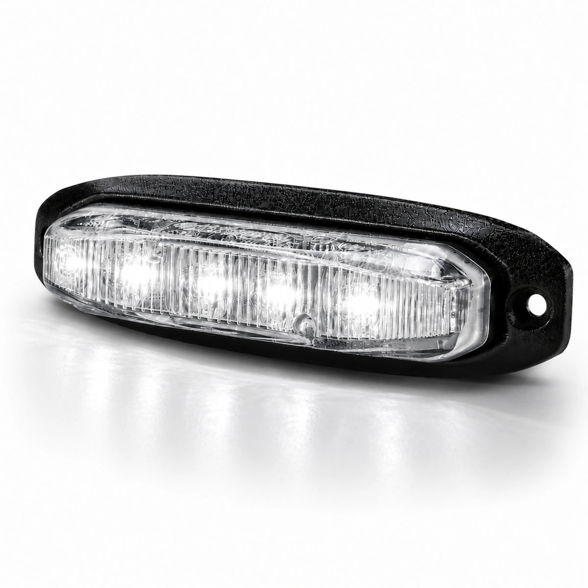 X6 18W LED warning light head, white variant, angled view of the unlit clear lens and black housing