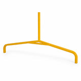 Yellow powder coated curved traffic sign frame leg on a white background