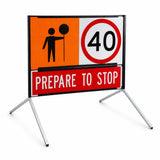 DuraGal traffic sign Y-leg deployed as part of a temporary traffic management sign setup