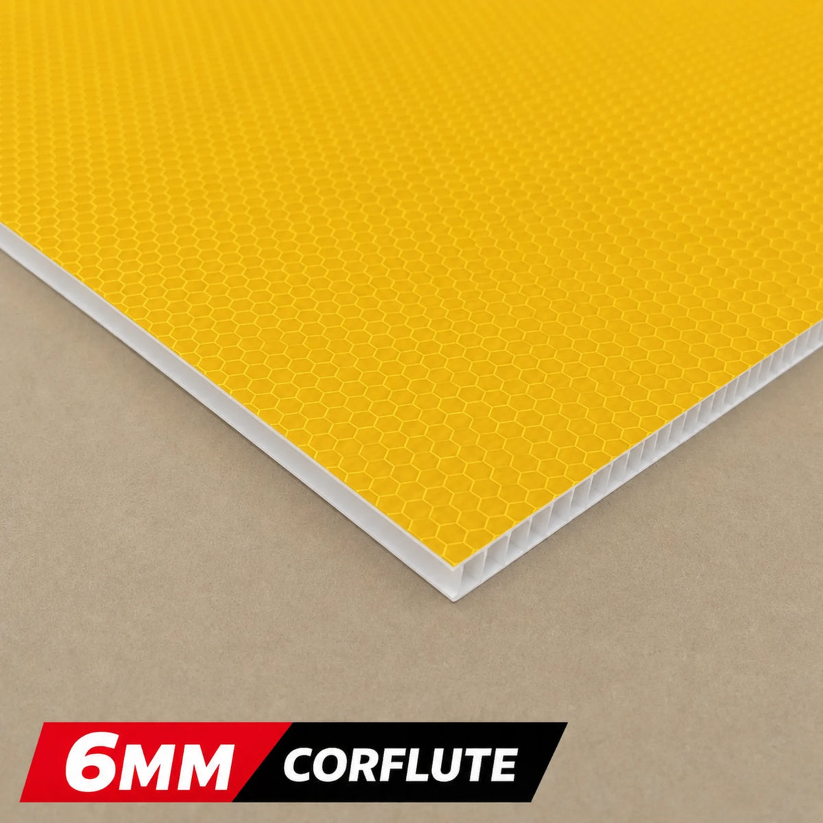 6MM Corflute sheet with yellow and beige colors on a plain background